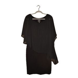 ADRIANNA PAPELL $229 Black Sleeveless Sheath Dress Asymmetric Chiffon Overlay 12